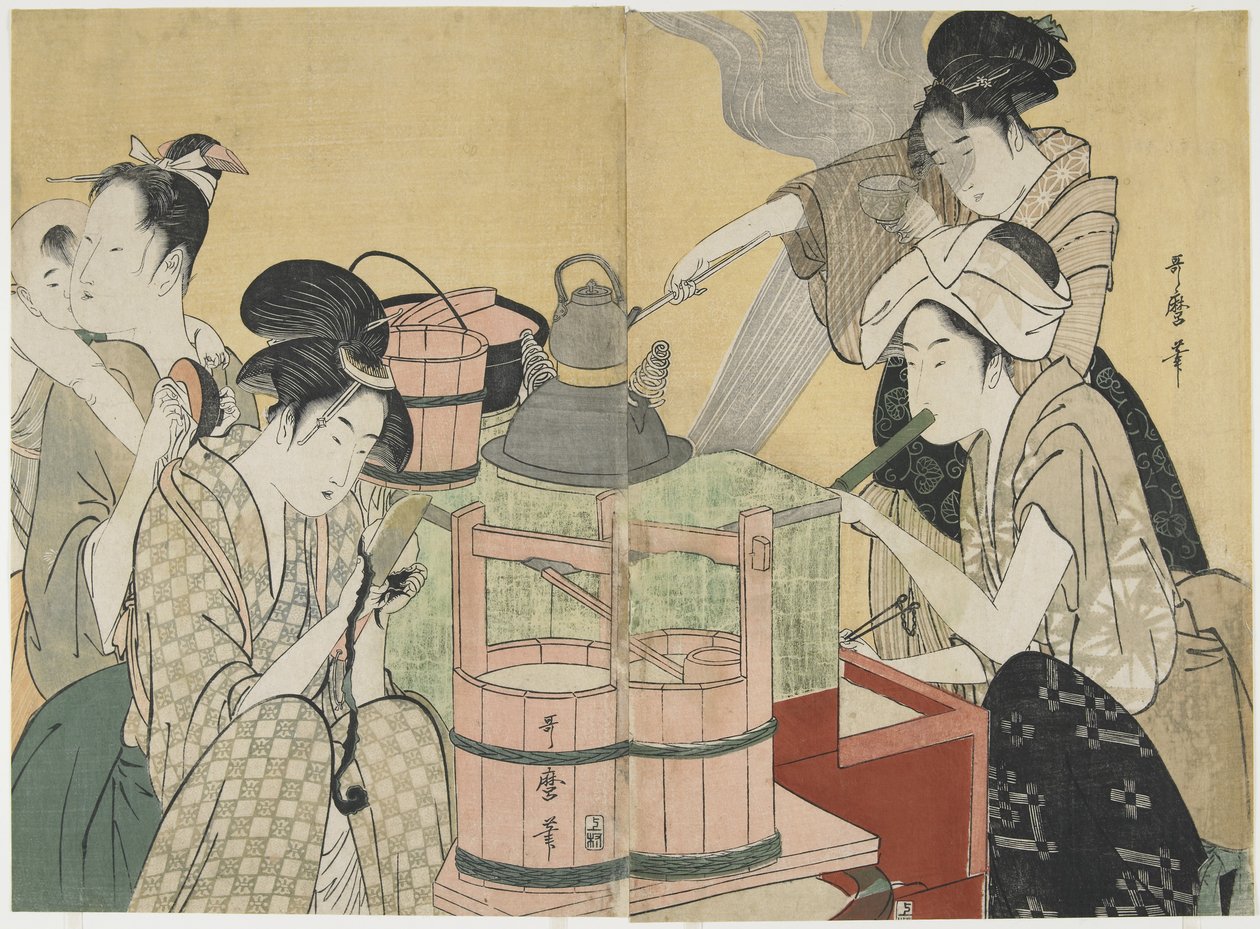 厨房场景，1794-1795 作者 北川宇多郎