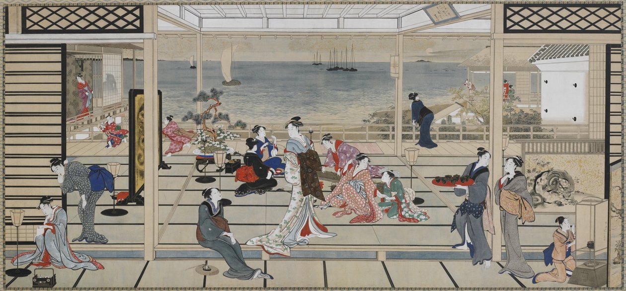 江户时代，Dozo Sagami的月光狂欢，18世纪末 -  19世纪初（纸上的墨水和颜色） 作者 北川宇多郎