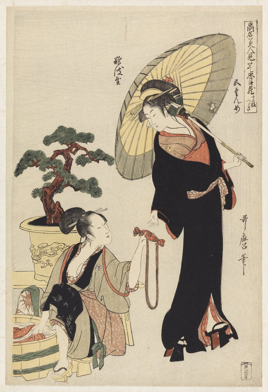 P.352-1945场景5，着名美女与忠诚联盟的比较，c.1797（彩色木版画） 作者 北川宇多郎