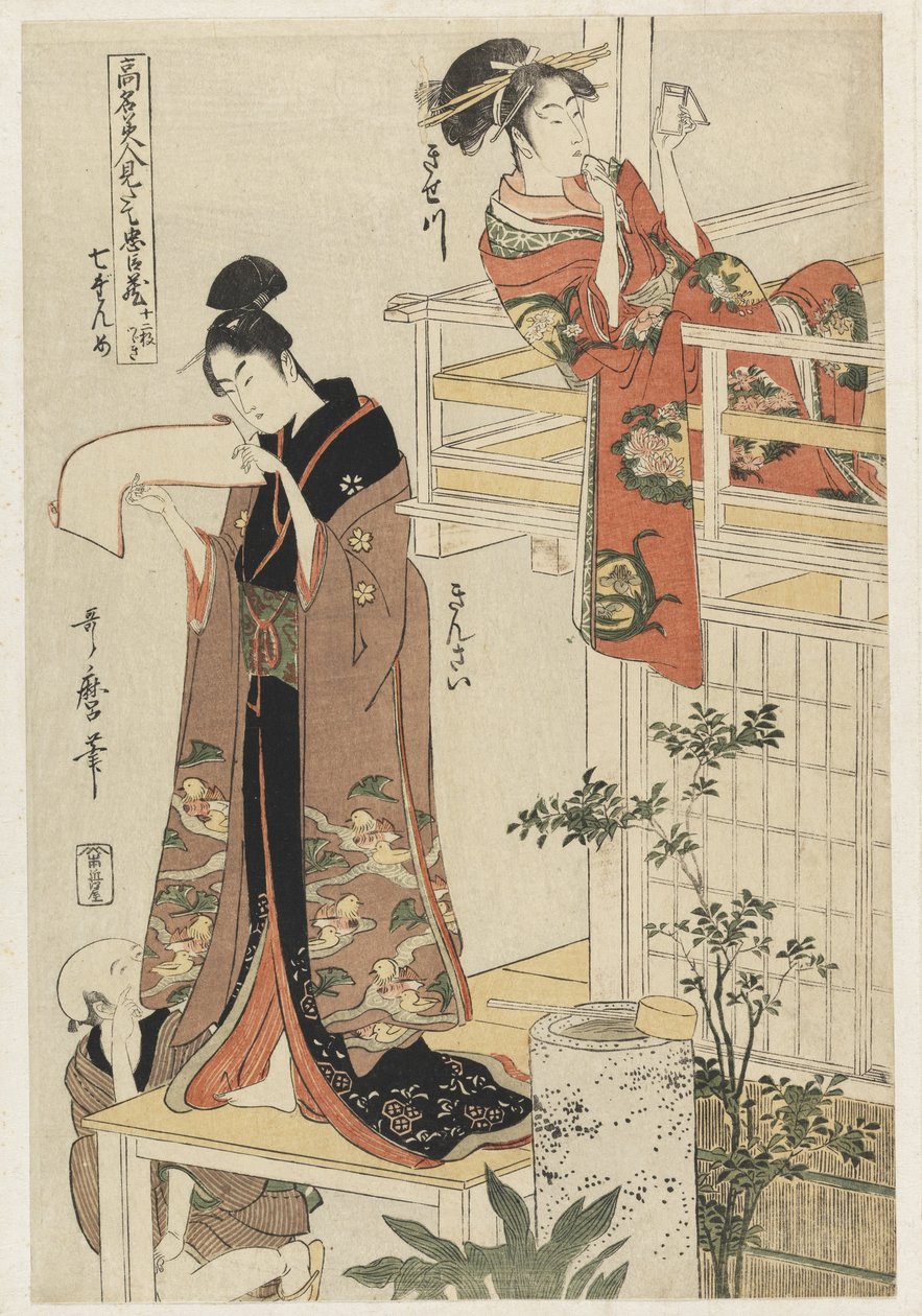 P.354-1945场景7，着名美女与忠诚联盟的比较，c.1797（彩色木版画） 作者 北川宇多郎