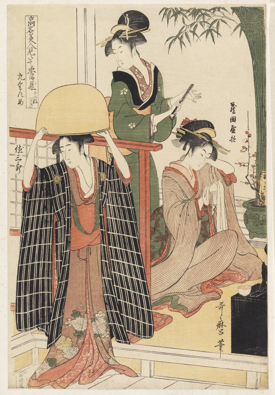 P.356-1945场景9，着名美女与忠诚联盟的比较，c.1797（彩色木版画） 作者 北川宇多郎