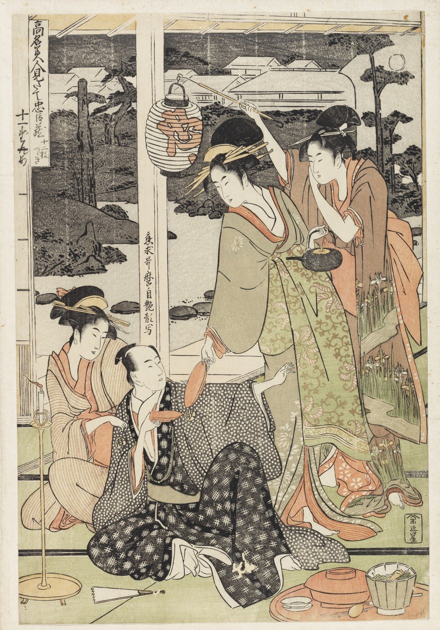 P.359-1945场景12，着名美女与忠诚联盟的比较，c.1797（彩色木版画） 作者 北川宇多郎