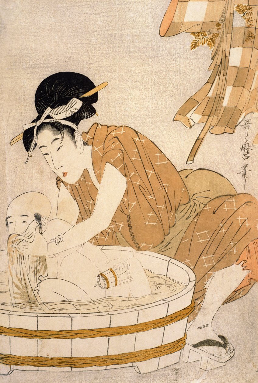 江户时代的浴室（1603-1868）（彩色木版画） 作者 北川宇多郎