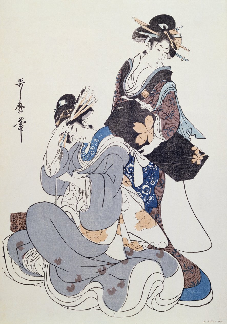 两个女性形象（彩色木版画，第10块） 作者 北川宇多郎