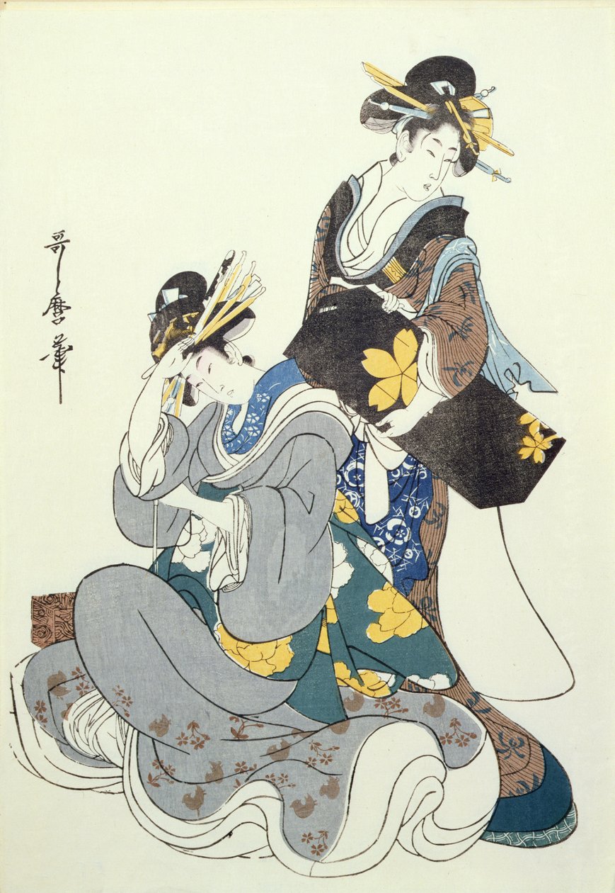 两个女性形象（彩色木版画，第12块） 作者 北川宇多郎