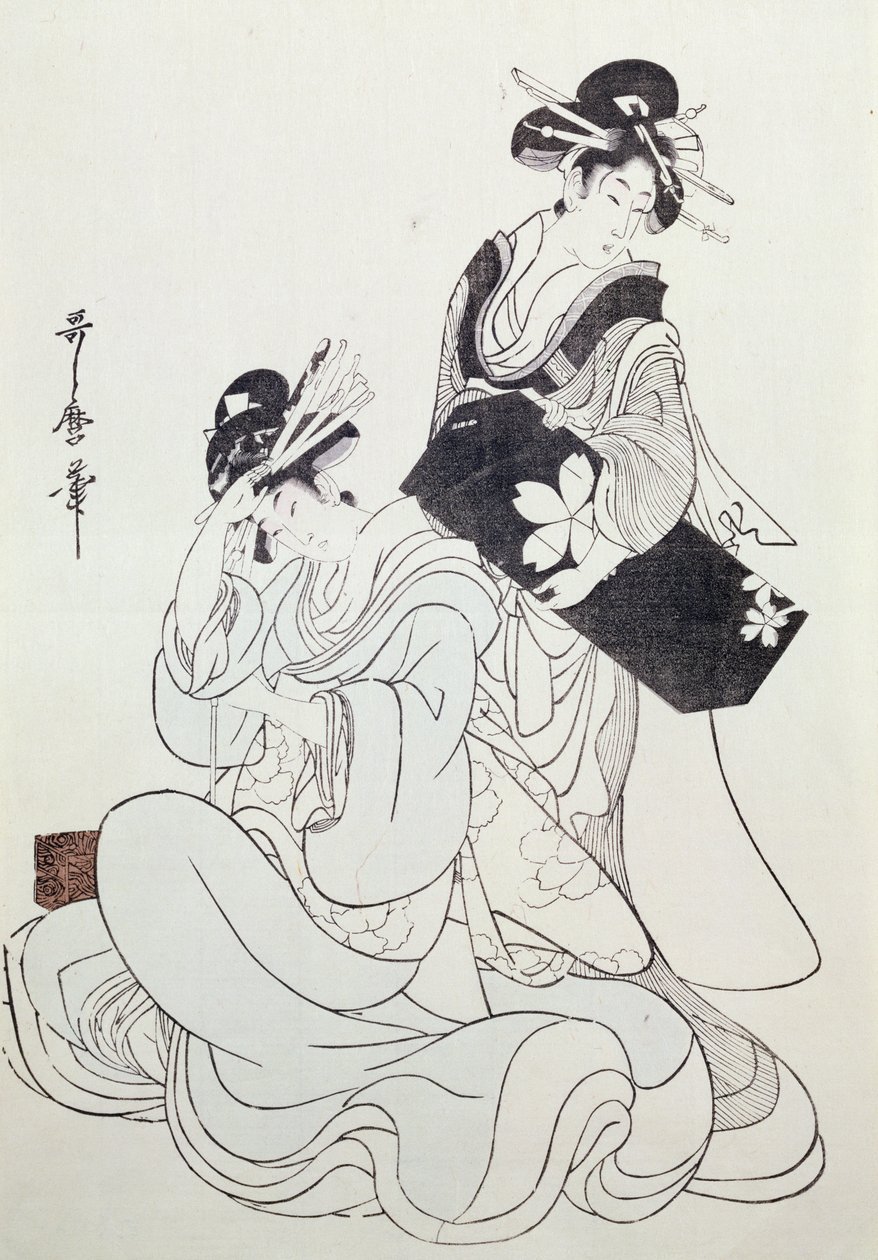 两个女性形象（彩色木版画，第4块） 作者 北川宇多郎