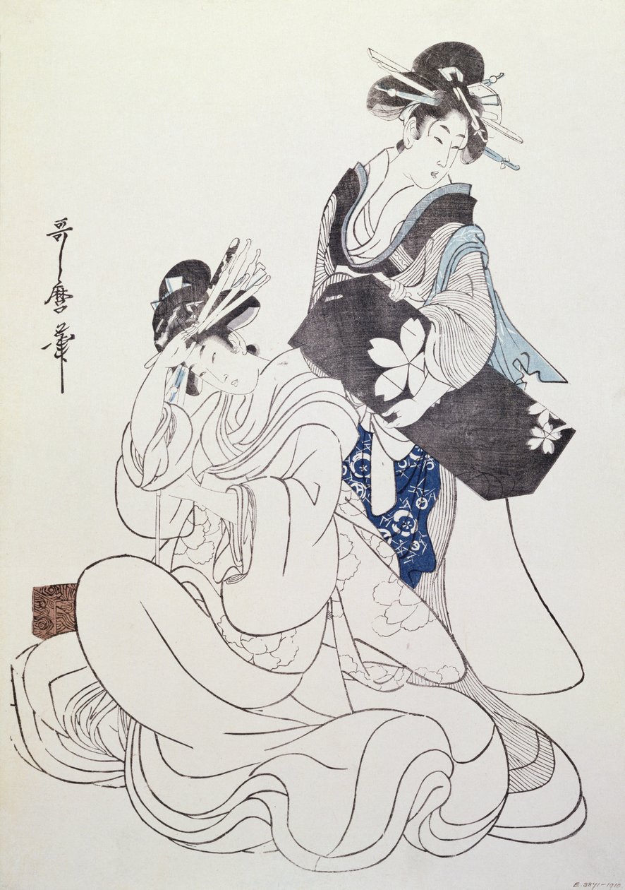 两个女性形象（彩色木版画，第6块） 作者 北川宇多郎