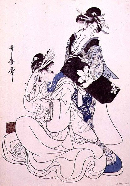 两个女性形象（彩色木版画，第7块） 作者 北川宇多郎