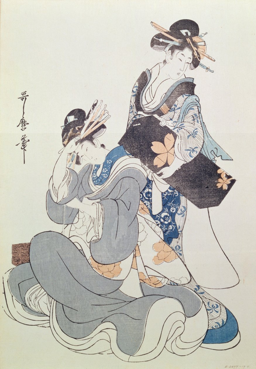 两个女性形象（彩色木版画，第9块） 作者 北川宇多郎