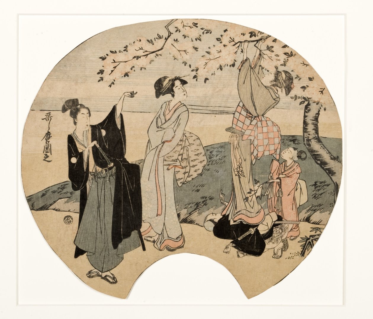 观赏樱花，1794-96（木刻） 作者 北川宇多郎