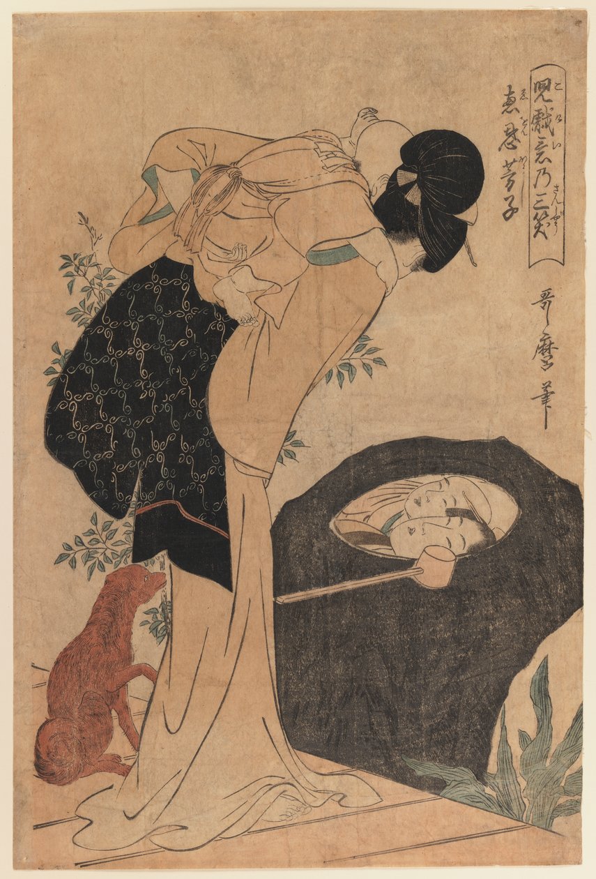 女人和孩子，1800（木版画） 作者 北川宇多郎