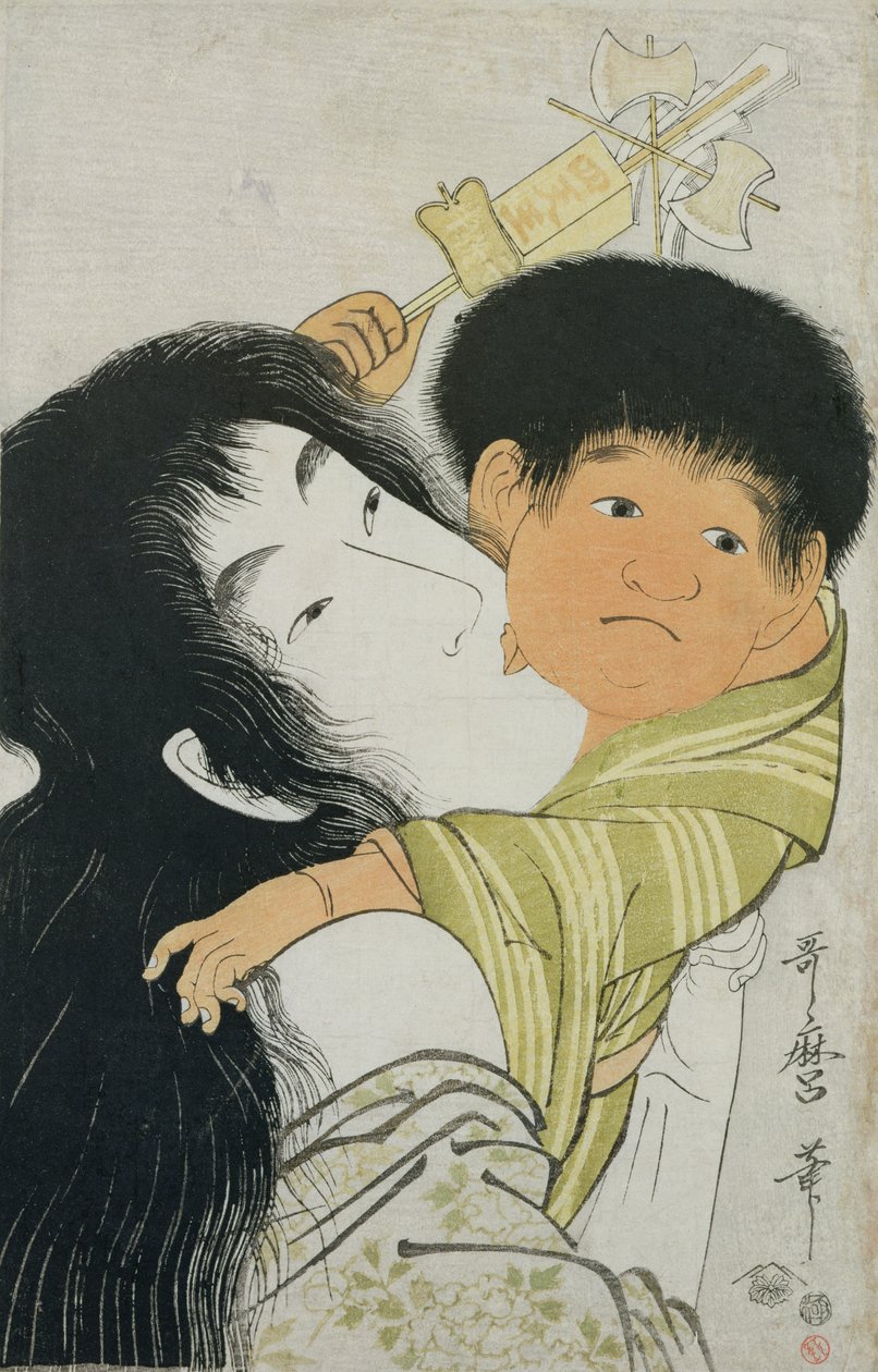 Yama-Uba和Kintoki（木版画） 作者 北川宇多郎
