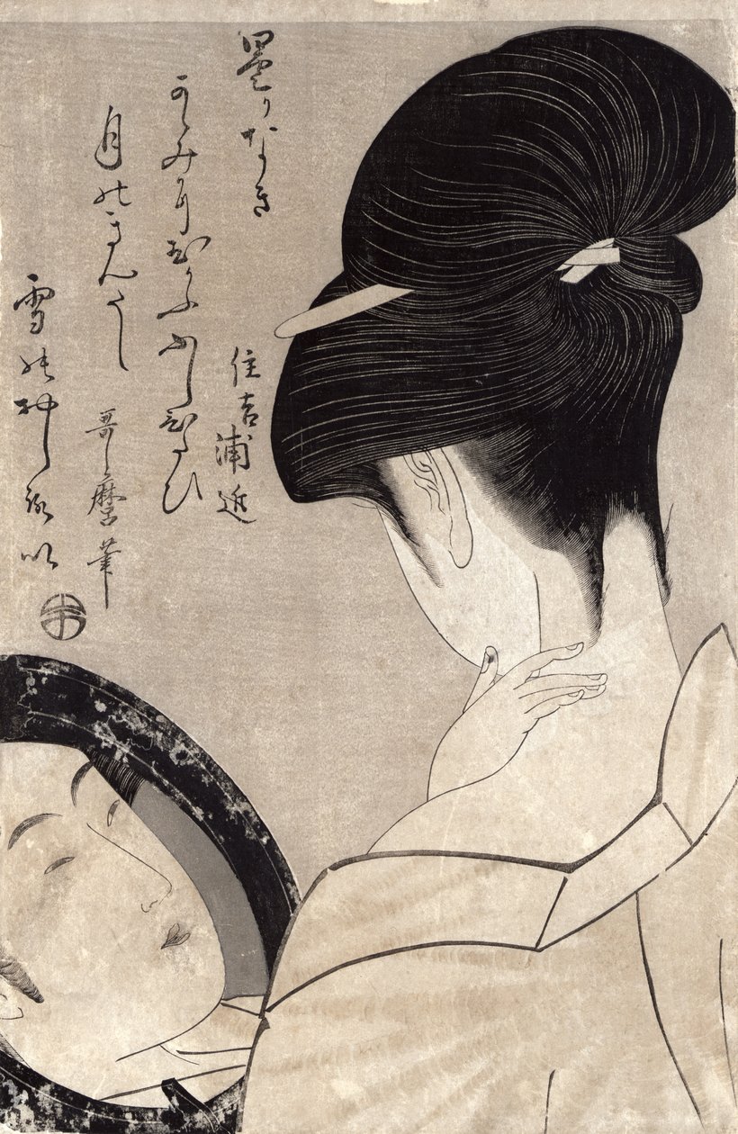 申请化妆的少妇，c.1795-96（颜色木刻印刷品）（参见159179） 作者 北川宇多郎
