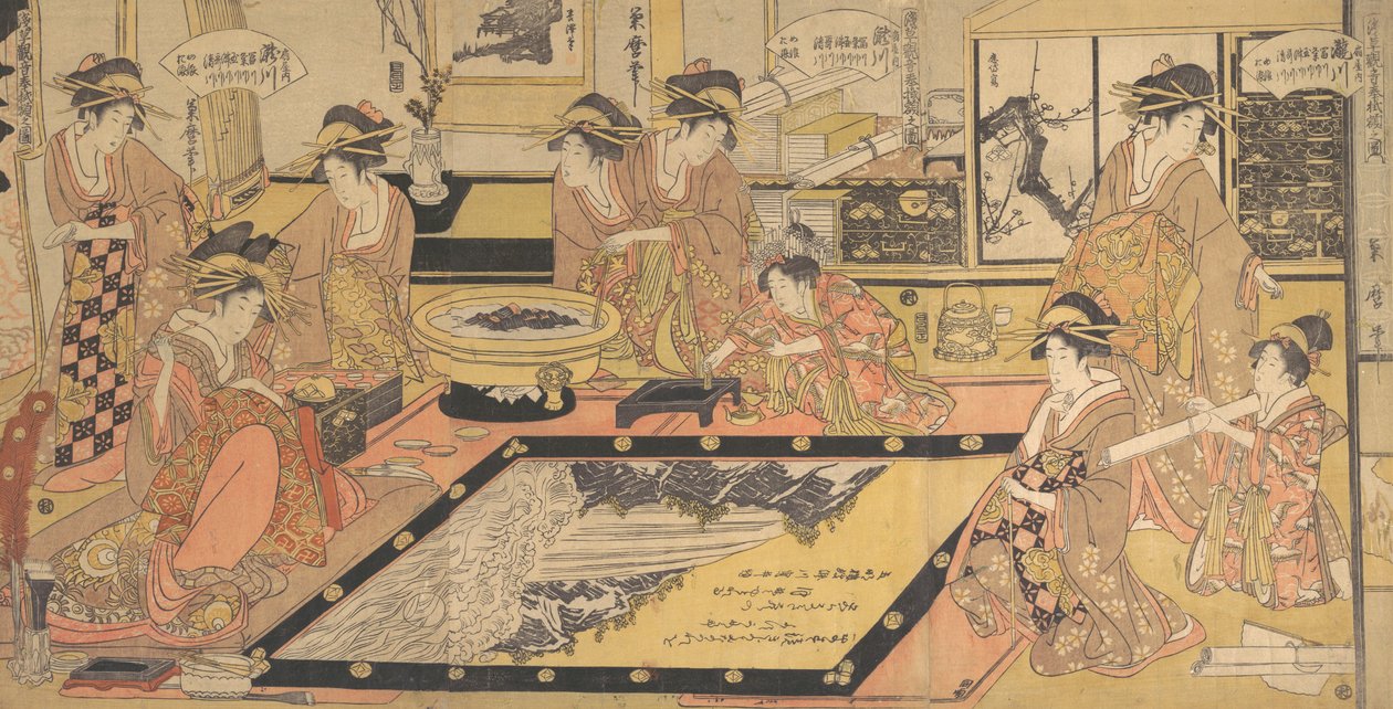 捐献给浅草观音的佛像...，约1800年。 作者 北川菊太郎