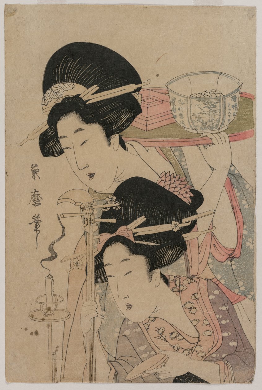 蜡烛旁的两个艺妓 作者 北川月丸