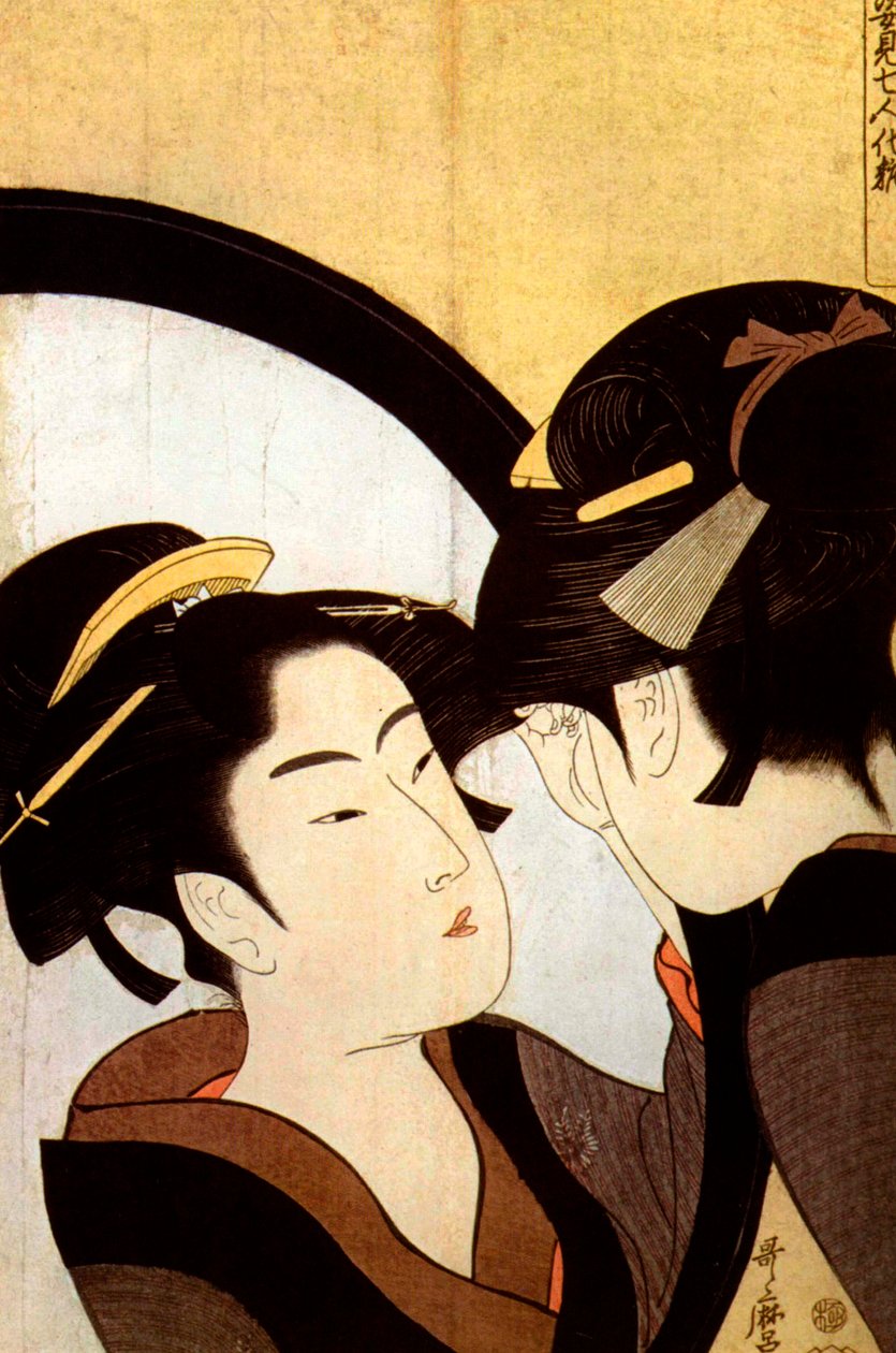 镜子前的美人》，约1793年。 作者 北川宇多郎