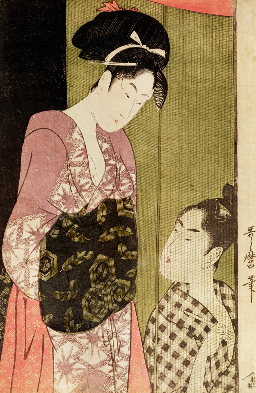 一个男人画一个女人（木版画 作者 北川宇多郎