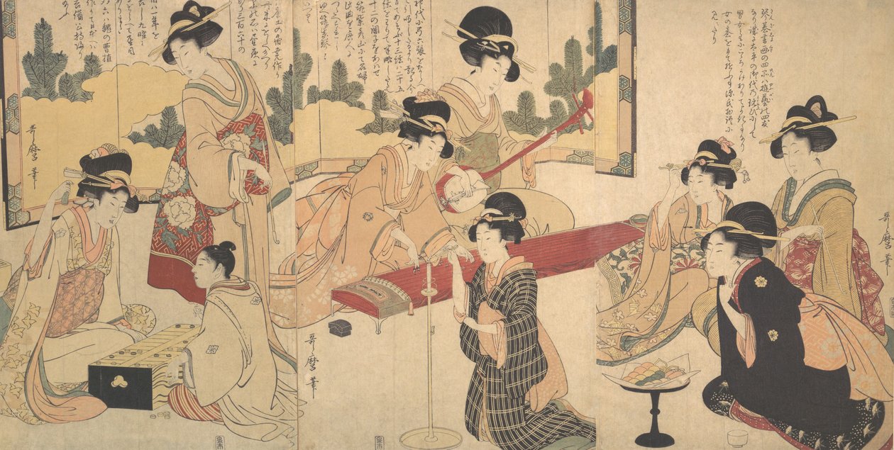 快乐的晚间聚会，约1805年。 作者 北川宇多郎