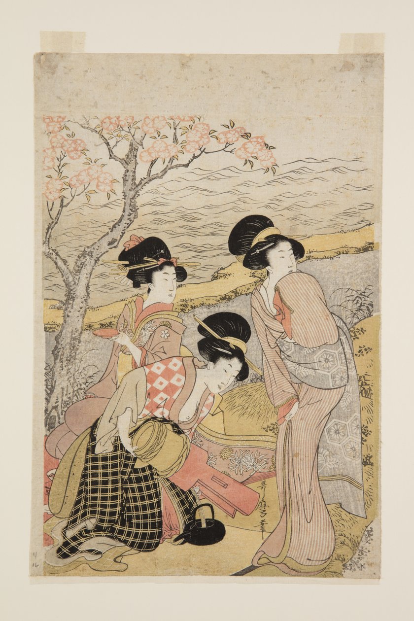海边清酒派对（彩色木版画） 作者 北川宇多郎