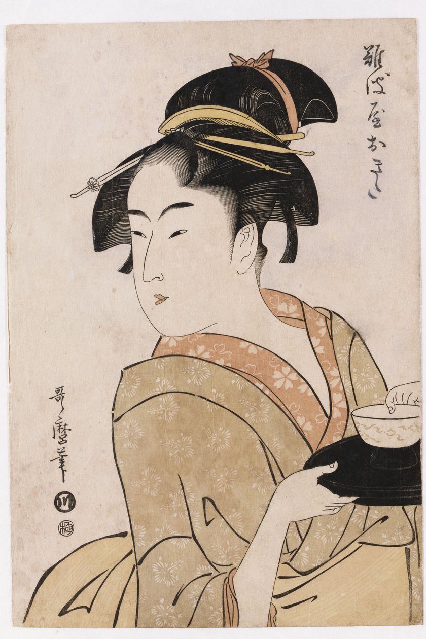 Naniwaya茶馆的女服务员冲田的半身像 作者 北川宇多郎