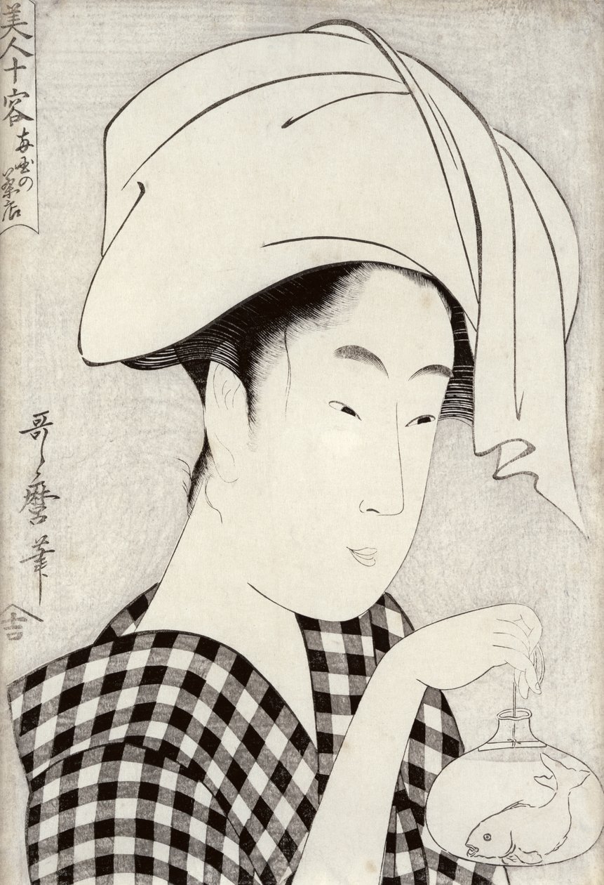 两国的茶馆，系列&39;Bijin juyo&39;（十位女性人物）c.1797（木版画） 作者 北川宇多郎