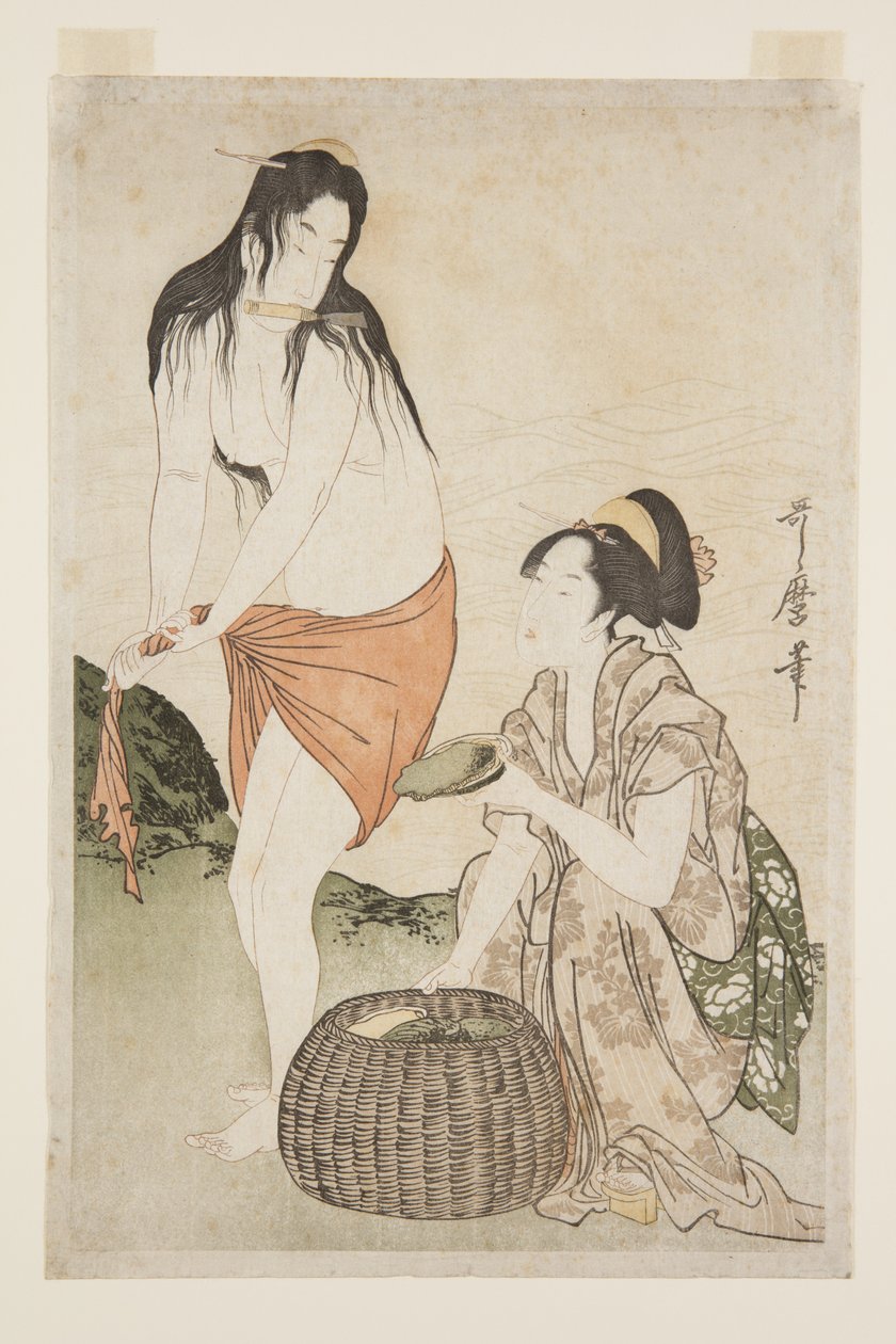 鲍鱼潜水员（彩色木版画 作者 北川宇多郎