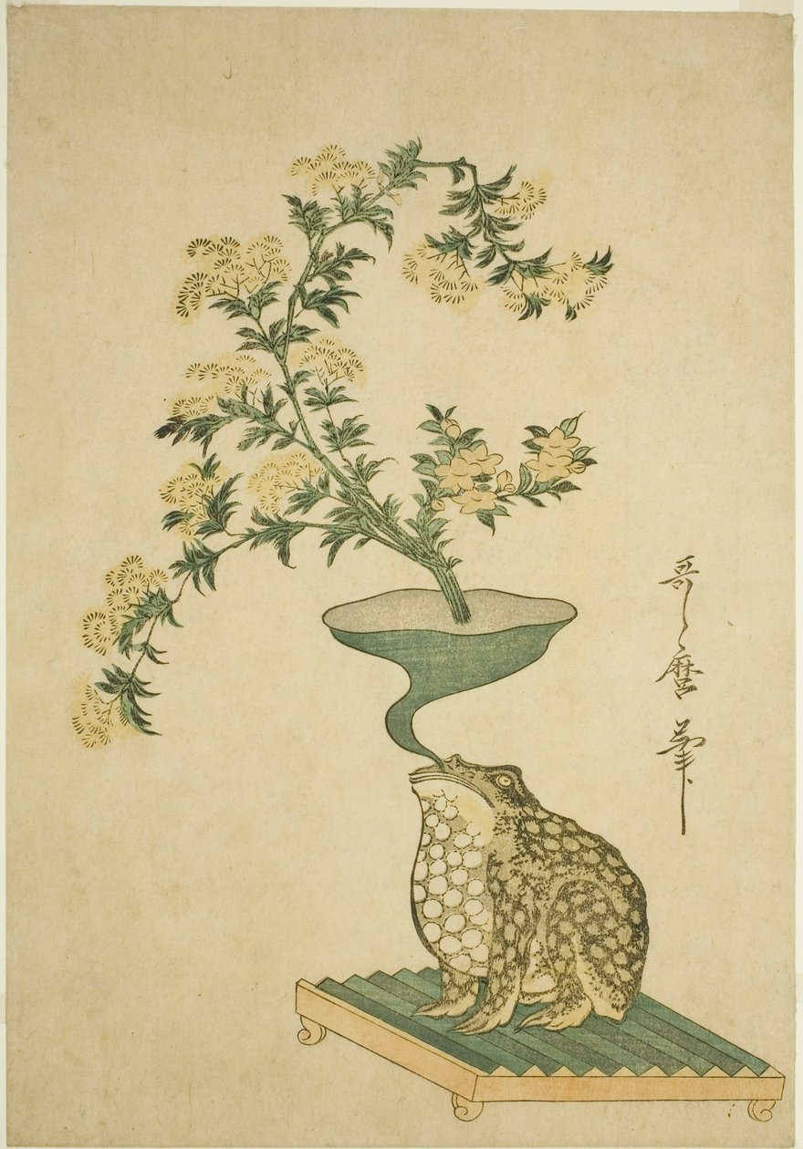缬草（Ominaeshi）和中国铃兰（Kikyo）的插花 作者 北川宇多郎