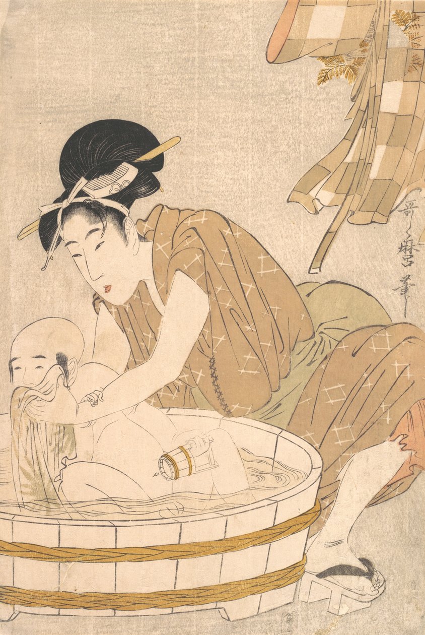 浴池吟》，约1801年。 作者 北川宇多郎