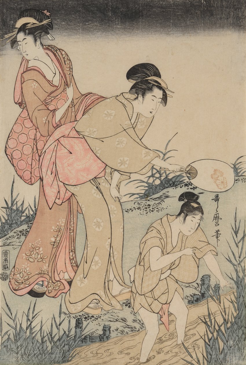 柳树下捉萤火虫（右） 作者 北川宇多郎