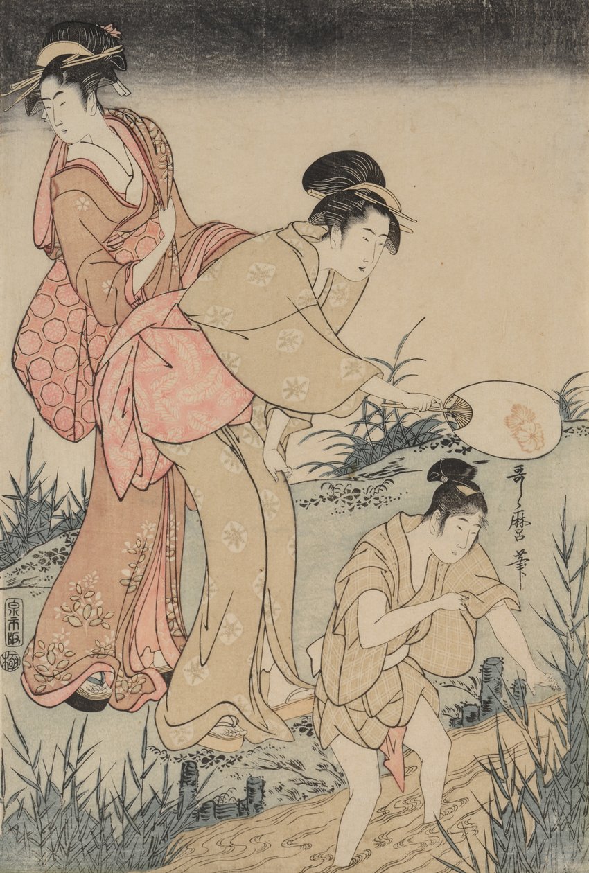 在柳树下捕捉萤火虫，c。 1796-1797。 作者 北川宇多郎