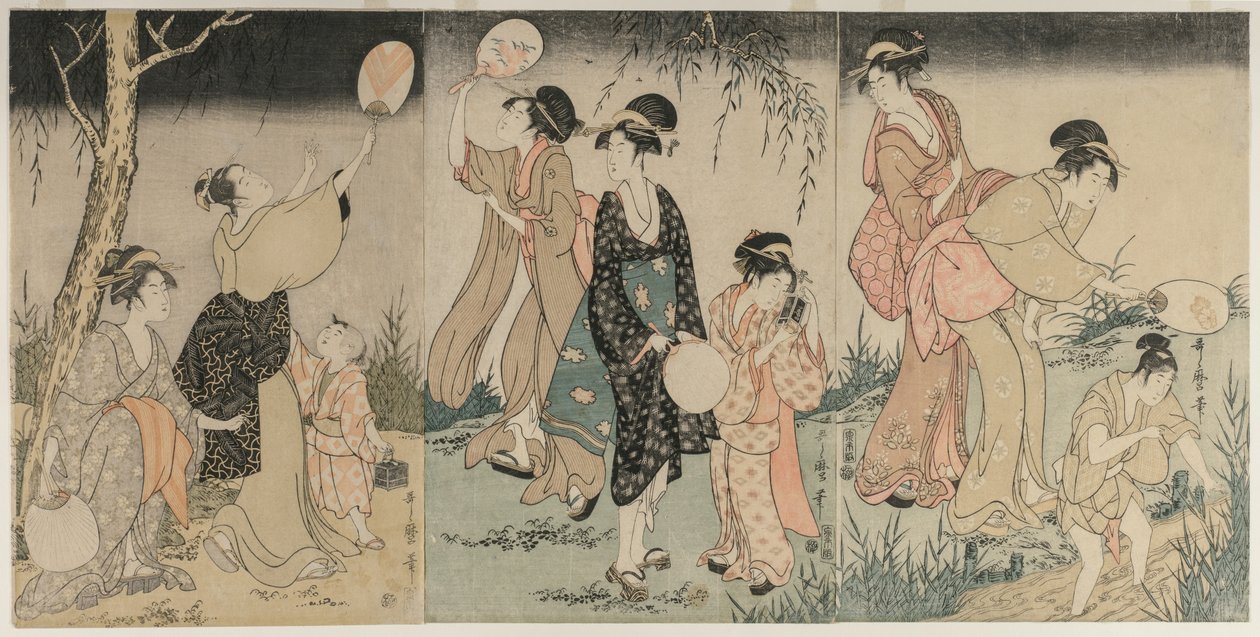捉萤火虫，c。 1796-1797。 作者 北川宇多郎