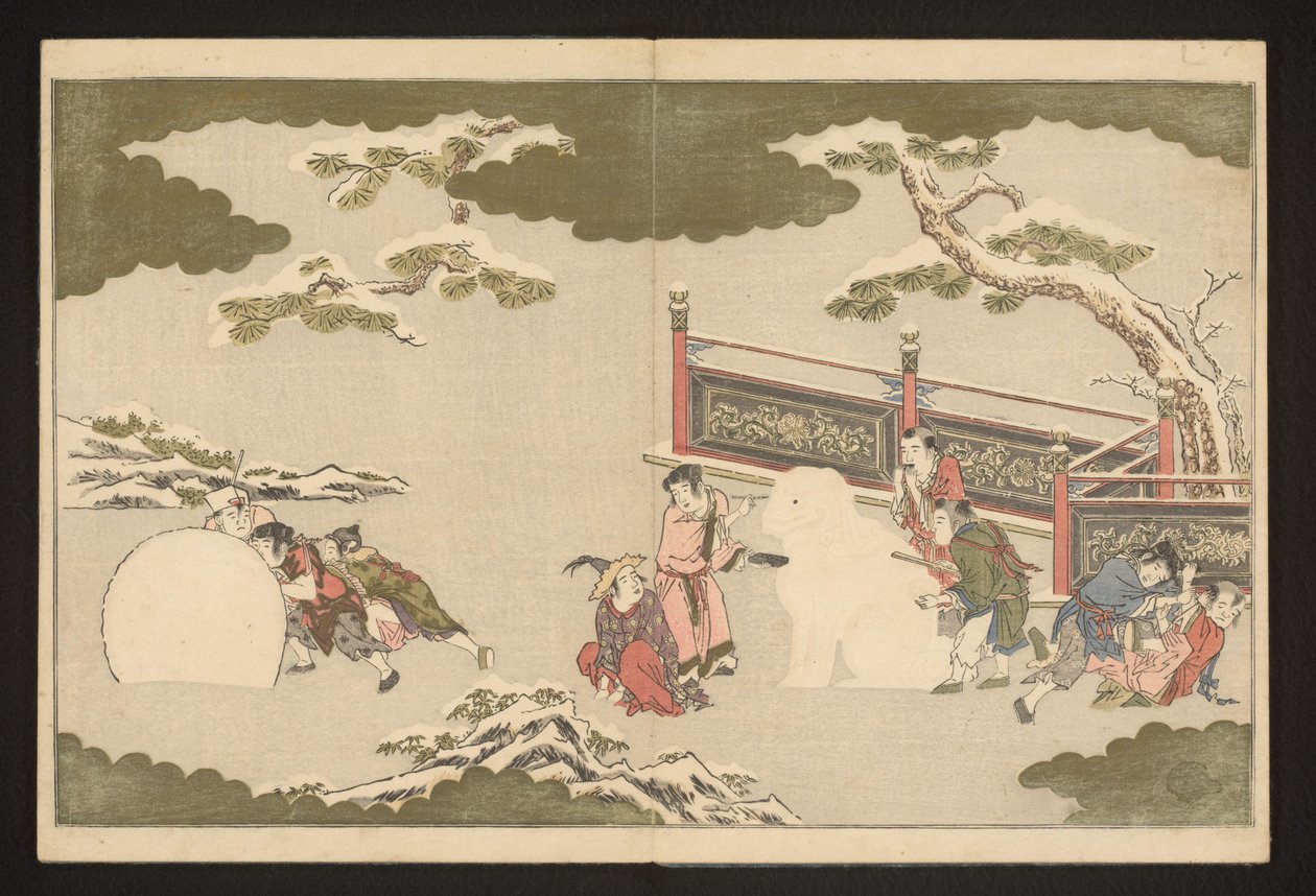 中国男孩在雪地里玩耍 作者 北川宇多郎