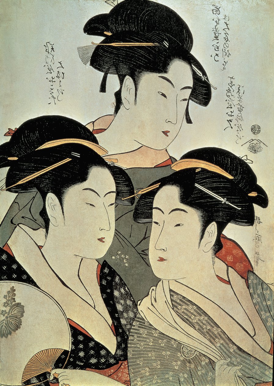 三个女人的绘画特写，北川宇太郎，关西时代，日本 作者 北川宇多郎