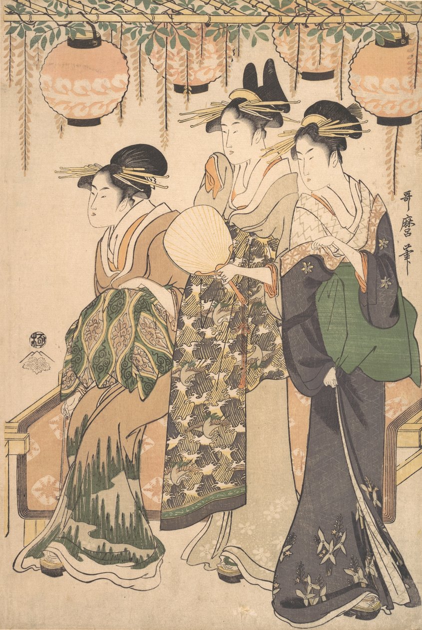 紫藤树下的歌妓......，约1795年。 作者 北川宇多郎