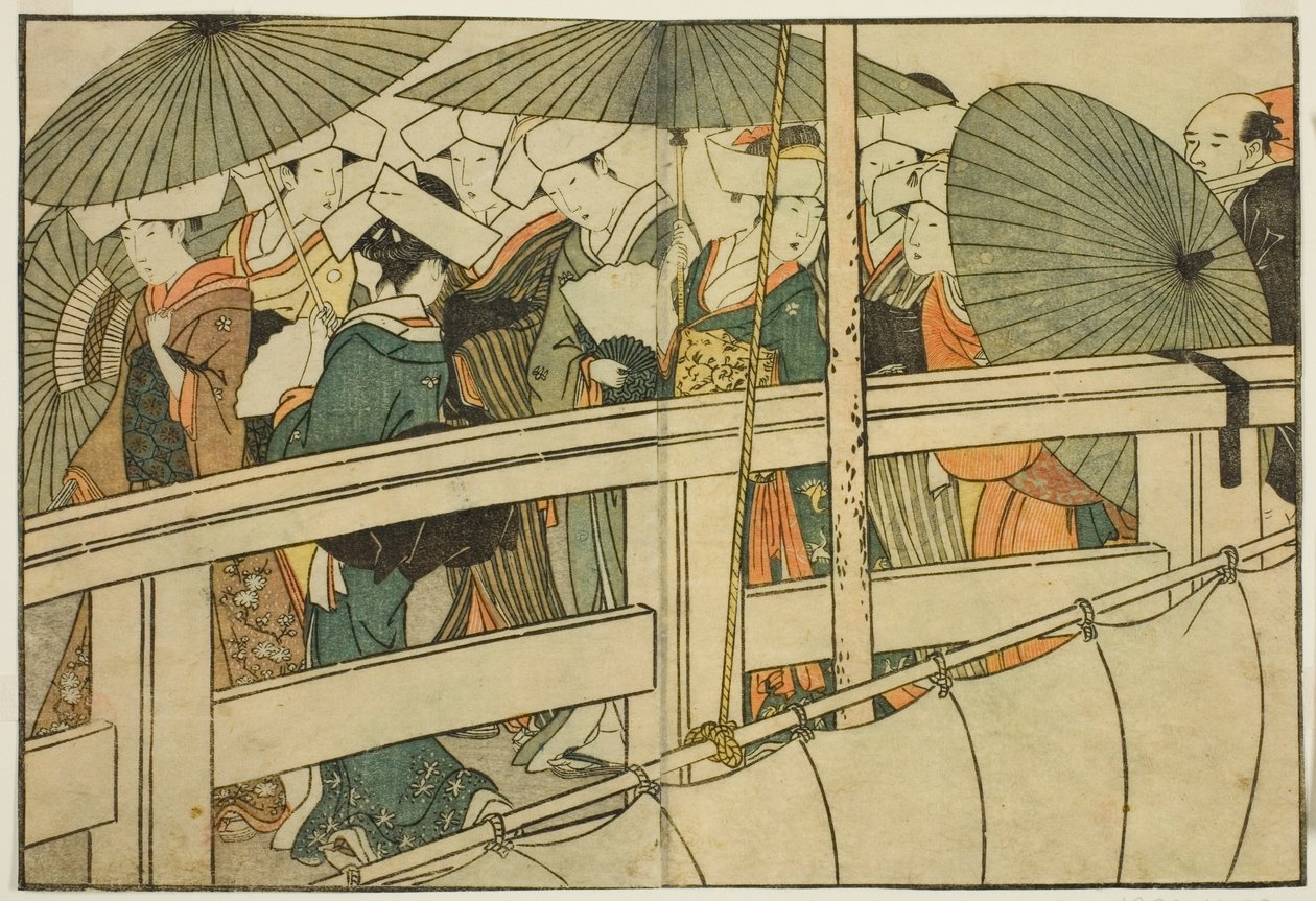 夏天过桥》，选自绘本《图画书：四季之花（Ehon shiki no hana）"，第 1 卷 作者 北川宇多郎