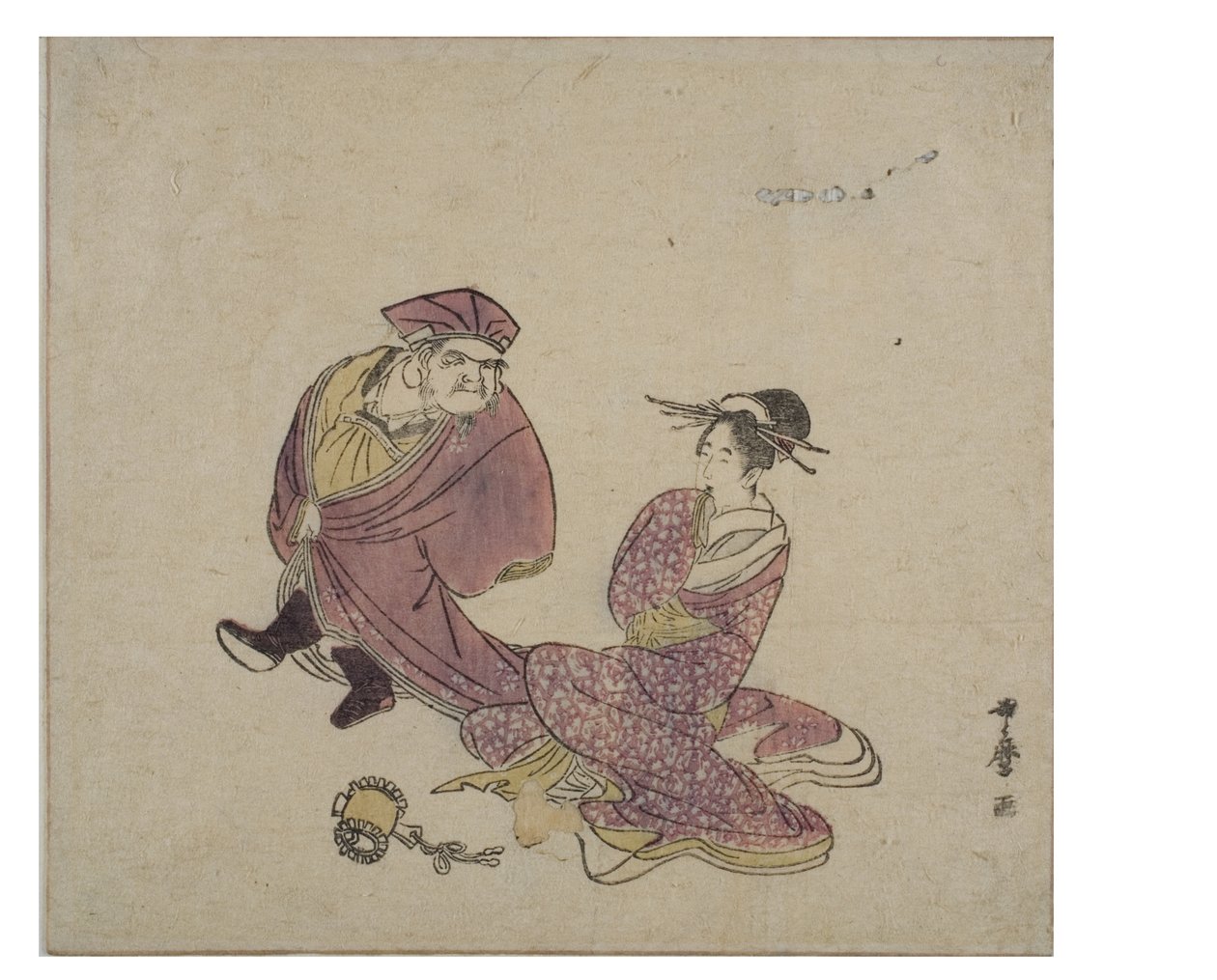 大国（站立）与坐着的女士交谈，约1758-1806（纸上木版画） 作者 北川宇多郎