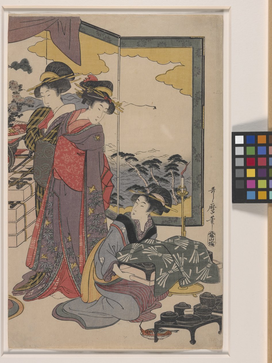 惠比寿节（彩色木版画） 作者 北川宇多郎