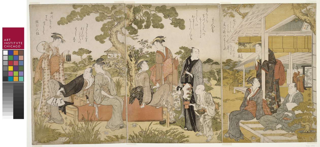 享受凉爽的花园，奥本三联画，约1788-90年 作者 北川宇多郎