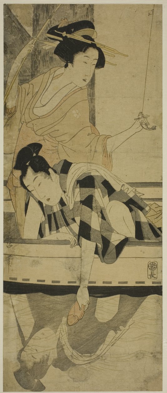 桥下垂钓 作者 北川宇多郎