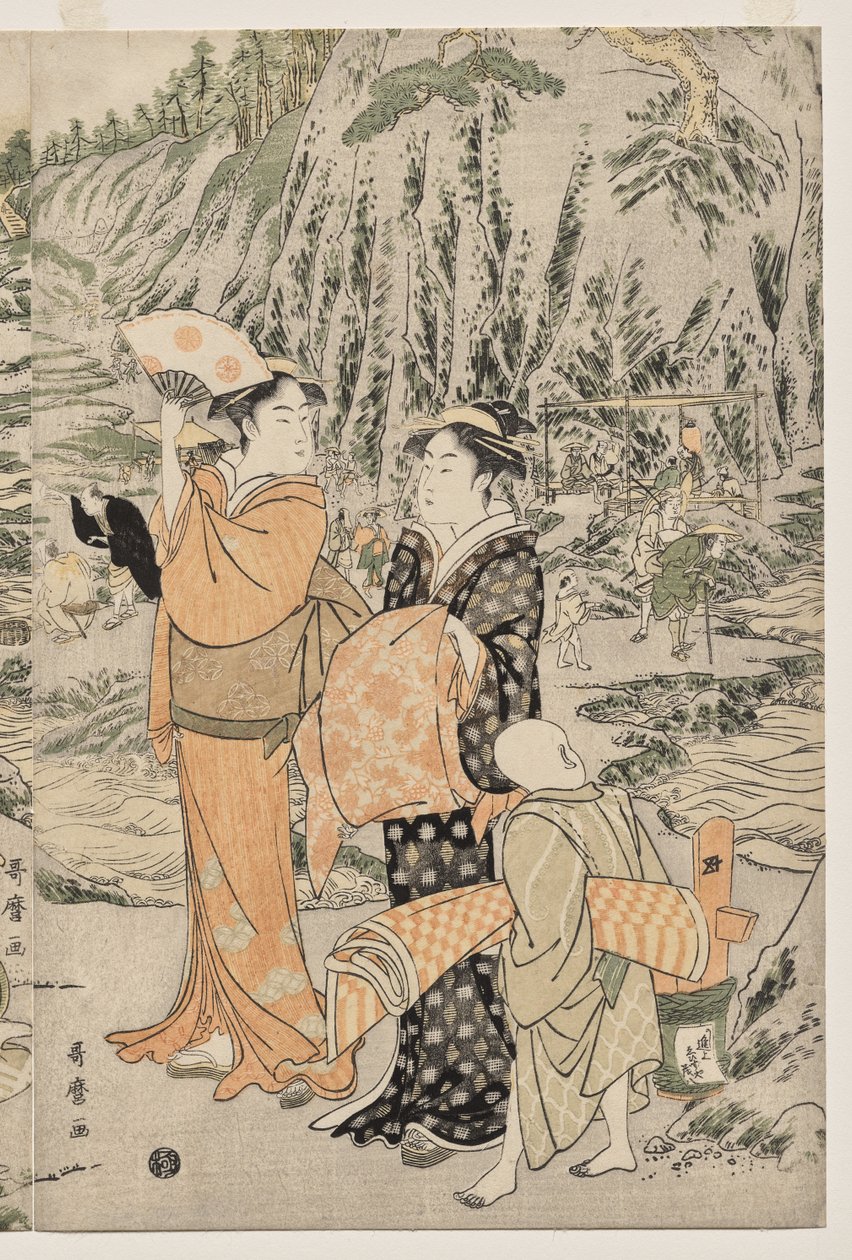 在江之岛的砧板岩钓鱼 作者 北川宇多郎