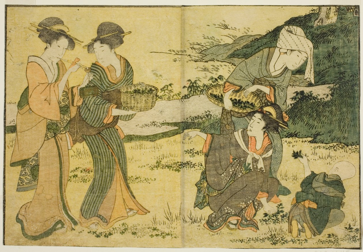 采集春草》，选自绘本《图画书：四季之花（Ehon shiki no hana）"，第 1 卷 作者 北川宇多郎