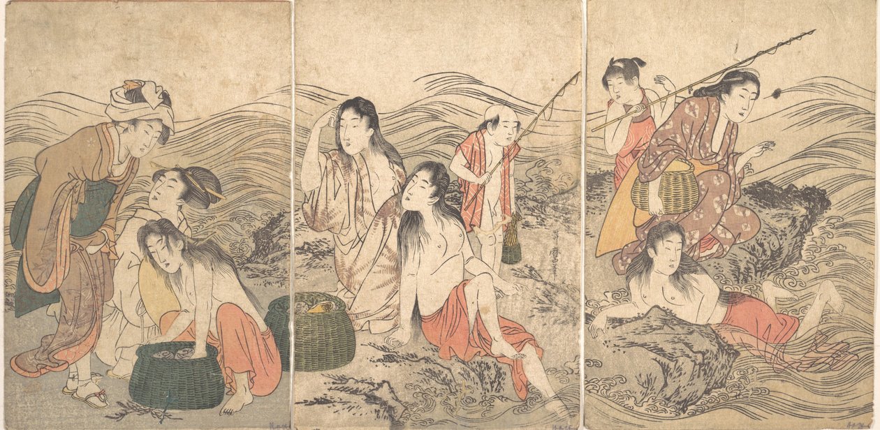 女渔民和沐浴者，1791年。 作者 北川宇多郎