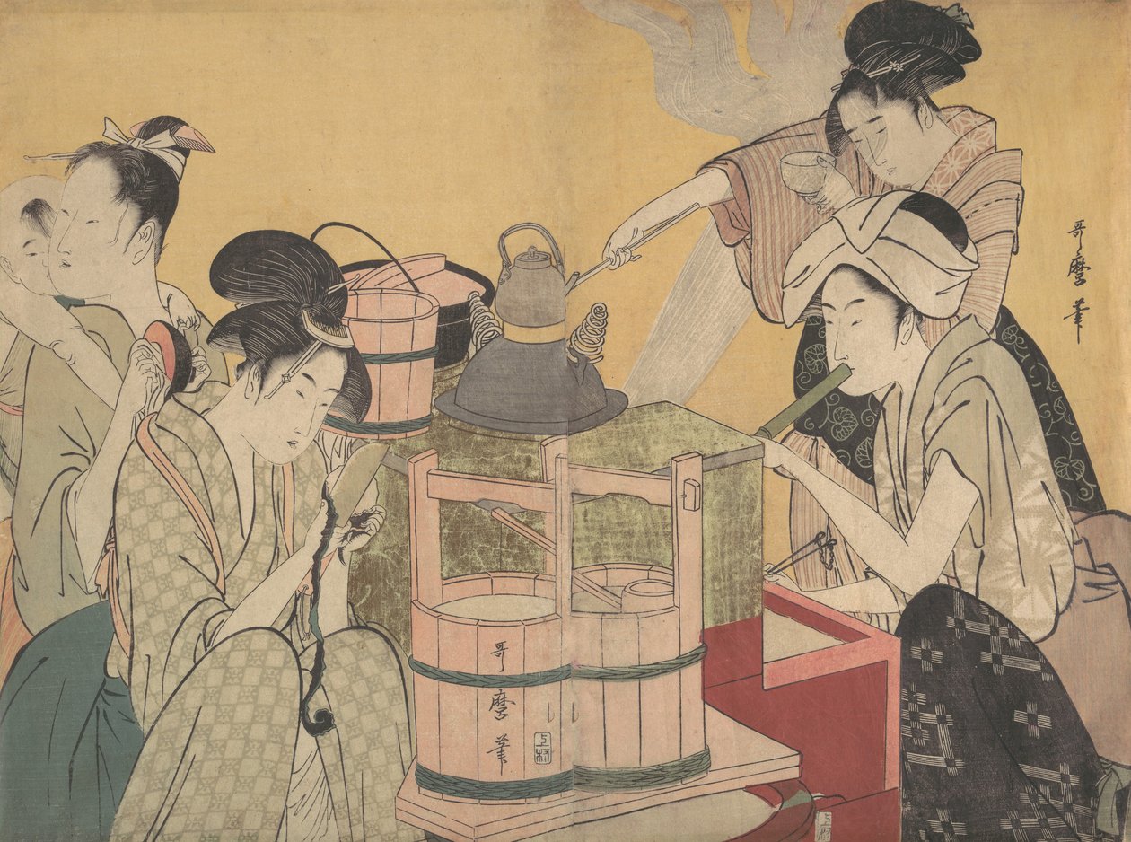 厨房场景，约1794-95。 作者 北川宇多郎