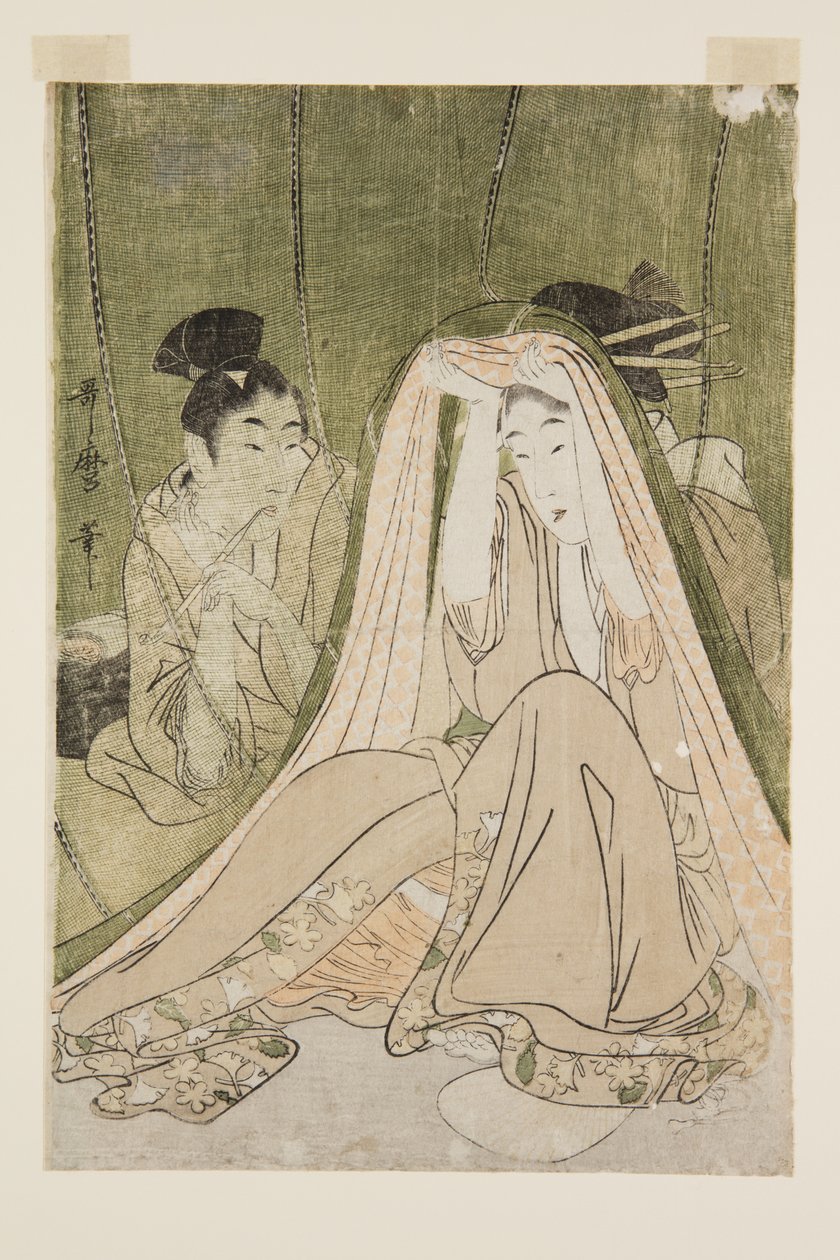 蚊帐（彩色木版画） 作者 北川宇多郎
