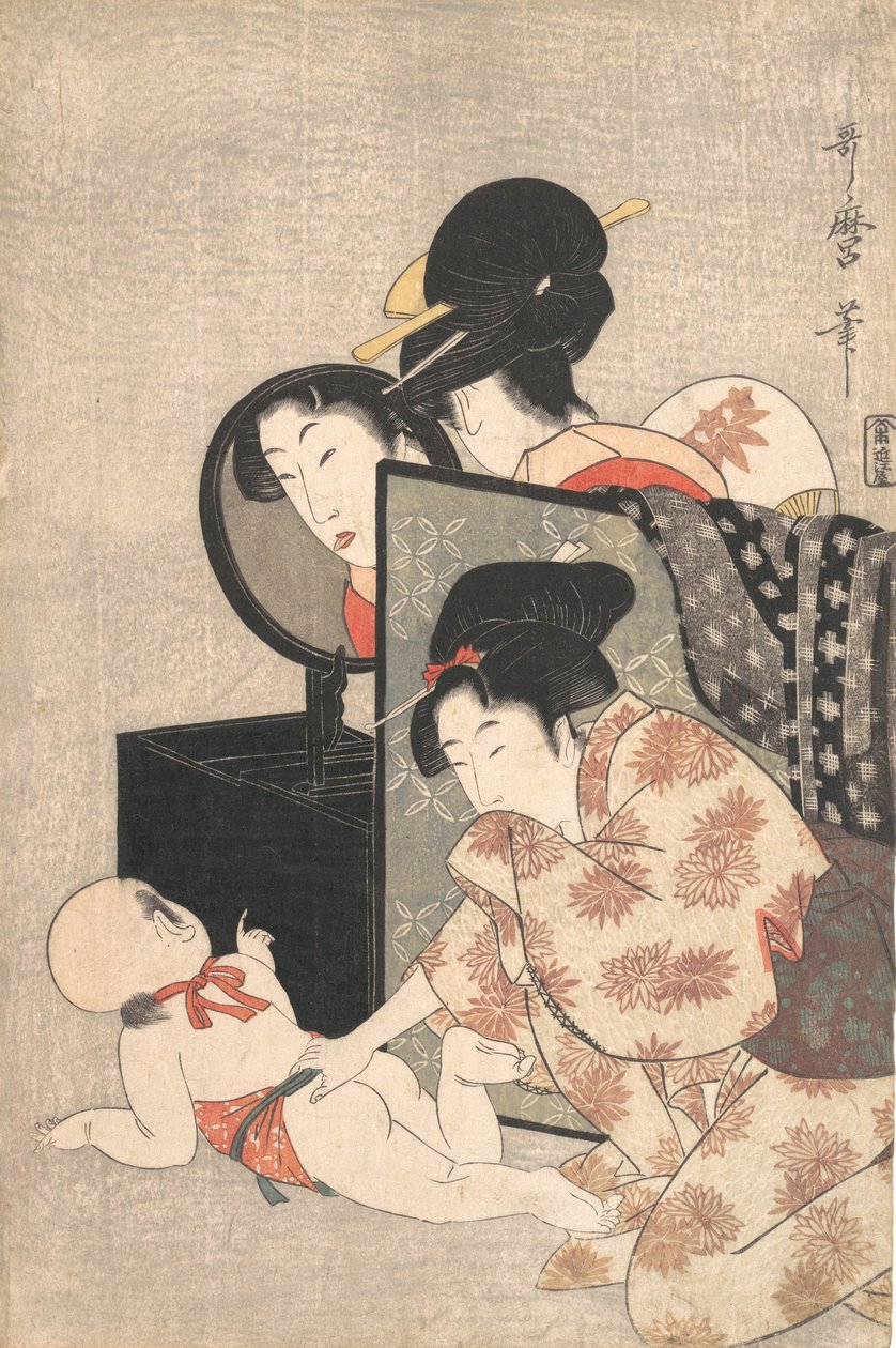 母亲和孩子，约1793年。 作者 北川宇多郎
