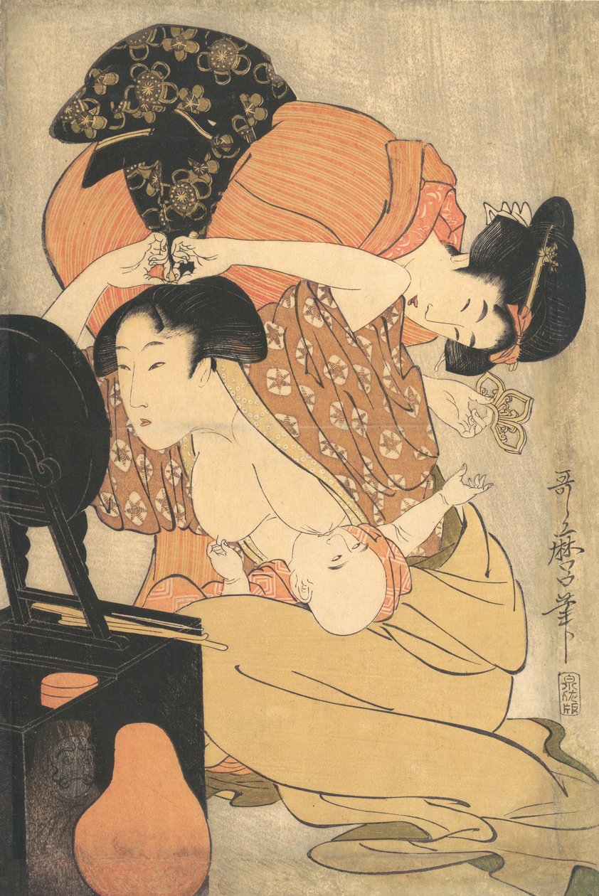 母亲和孩子，约1793年。 作者 北川宇多郎