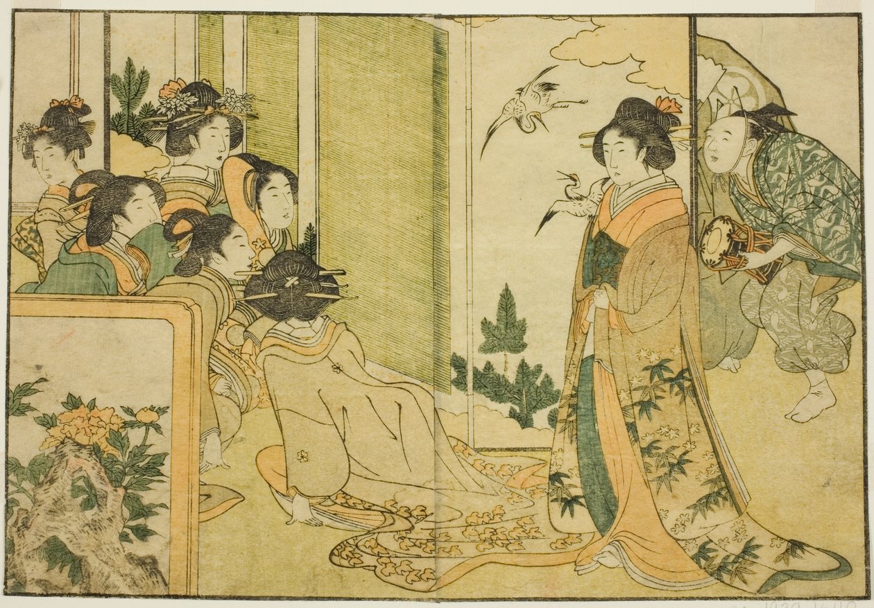 封建领主府邸的新年万字表演，选自绘本《图画书：四季之花》，第 1 卷 作者 北川宇多郎