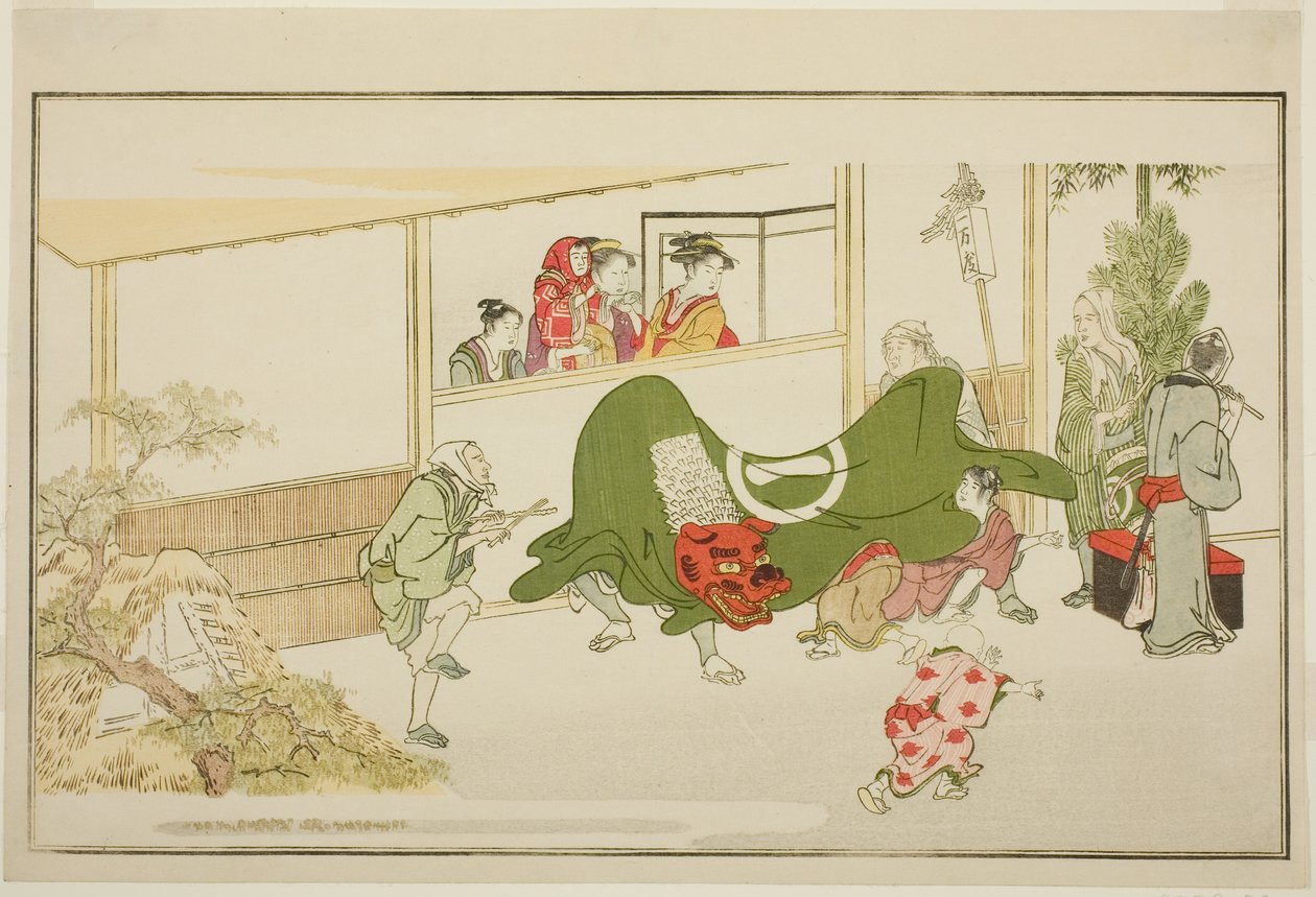 新年街头艺人，选自京花画集《少年神惠比寿（Waka Ebisu）》 作者 北川宇多郎