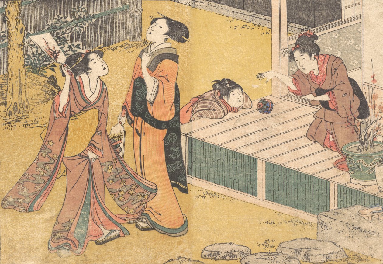 新年游戏，来自印刷书《四季之花》，1801年。 作者 北川宇多郎