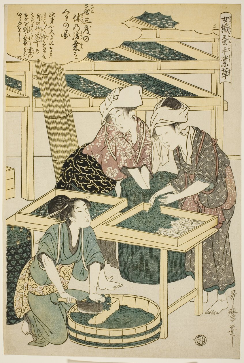 第 3 号（san），选自 "从事蚕桑业的妇女（Joshoku kaiko tewaza-gusa）"系列 作者 北川宇多郎